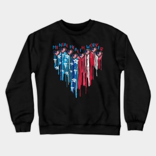 Mental Health Worker American Flag Heart 4th Of July Crewneck Sweatshirt